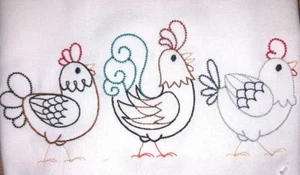 CHICKEN BORDER PATTERN MACHINE EMBROIDERED FLOUR SACK DISH TOWEL - Picture 1 of 2