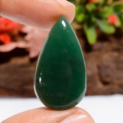 25 Ct. Natural Pear Green Aventurine Cabochon Gemstone Pendant Making 29X16X6 mm - Image 1 of 4