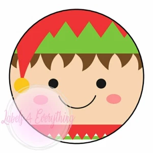 Elf Round Face Christmas Round Smile Stickers Labels Seals Gift Tags Xmas - Picture 1 of 1