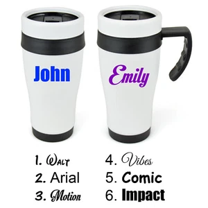 Personalised Custom White Stainless Steel Travel Mug / Tumbler Lid Slide Sipper - Picture 1 of 3