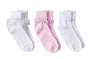 Girls Ruffle Socks 3 Pack NWT Pink White Wonder Nation S M L - Picture 1 of 1