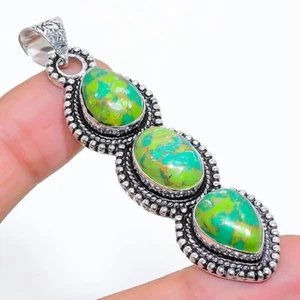 Turquoise Gemstone Handmade 925 Sterling Silver Jewelry Pendant Size 2.50" - Picture 1 of 1