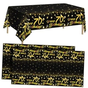 2 Pack 70th Birthday Tablecloth Table Cover Plastic Black Gold Black Gold 70th - Picture 1 of 8