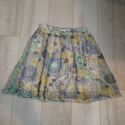 POLECI Printed Silk Skirt Size 8 green yellow blue  - Image 1 of 4