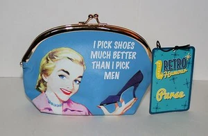 Retro Pick My Shoes & Men Campy Girl Travel Badetasche Neu Etikett Druckknopf Kleingeld Handtasche - Bild 1 von 2