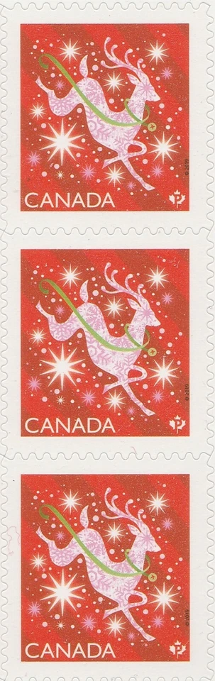 Canadá 3201 Navidad Brillante y Brillante Reno P Vert Tira 3 MNH 2019 Foto 1 de 1