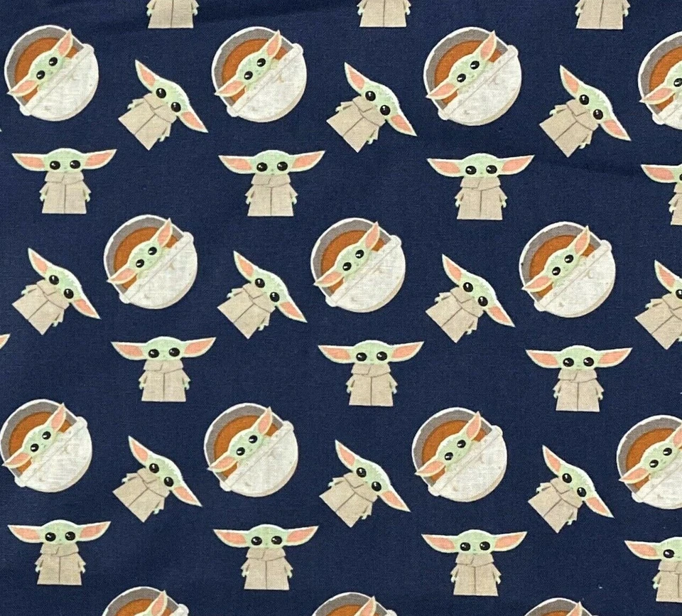 BABY YODA NAVY! Mandalorian the child 100% Cotton Fabric FAT QUARTER 18"x21 - Image 1 of 1