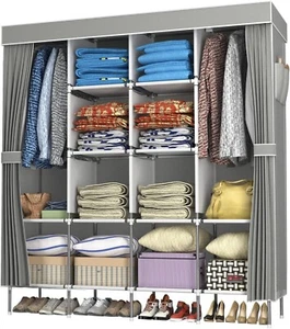 LOEFME Canvas Wardrobe, Portable Wardrobe, Clothes Wardrobes for Bedroom, 165*45 - Picture 1 of 11