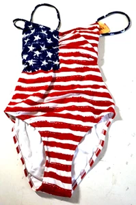 XHILARATION WOMEN'S LACE-UP BACK ONE PIECE SWIMSUIT USA THEME MEDIUM NEW W/TAGS! - Picture 1 of 2