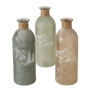 Flasche Dekoflasche Vase Glas Kitzbühl Berge lackiert 21cm grün nougat Farbwahl - Bild 1 von 6