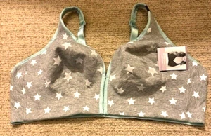 Catherines Gray Teal Stars Front-Close No-Wire Cotton Comfort Bra 50C NEW - Picture 1 of 2