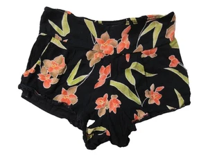 Volcom 100% Rayon Black Lace Orange Yellow Floral Pocket Booty Shorts Women XS - Picture 1 of 9