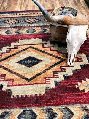 Alfombra American Dakota Tierra Sagrada Granate Suroeste Campo Cabaña 5'x8' Foto 1 de 2