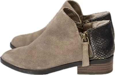 Very Volatile Suede Booties Greyson Women's 6 Brown Faux Snakeskin 1" Heel 2 Zip - Image 1 of 4