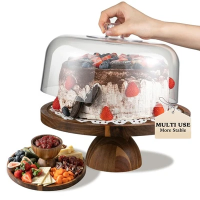 Mejor soporte para pasteles de madera de acacia con tapa cúpula acrílica redonda de 12 pulgadas, reversible 2 en 1 Foto 1 de 4