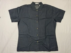 Munsingwear Button Up Polo Shirt Womens Size Large Black Short Preppy Sleeve - Picture 1 of 9