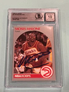 MOSES MALONE Signed 1990-91 HOOPS Card #31 Beckett (BAS) AUTO 10 - Picture 1 of 2
