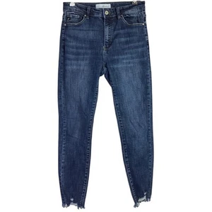 KanCan Skinny Jeans Women 9/28 Blue Alyssa Stretch Mid Rise Raw Hem Distressed - Picture 1 of 12