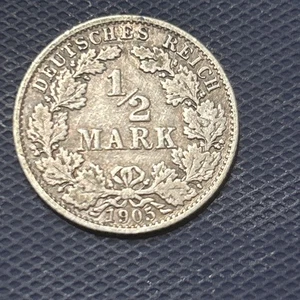 Münzen Kaiserreich 1/2 Mark Silber 1905 E - Bild 1 von 2