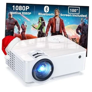 Projector, 1080P Bluetooth Mini Projector with 100” Projector Screen, 9500LUX - Photo 1 sur 7