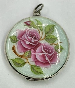 MEDALLÓN REDONDO ESMALTE GUILLOCKE DE COLECCIÓN ROSAS ROSAS ROSAS Y HOJAS VERDES CON BLANCO (S1043)  - Imagen 1 de 15