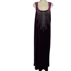 Onyx Nite Wendye Chaitin Jeweled Velvet Evening Gown sz 18 burgundy rhinestones - Picture 1 of 16
