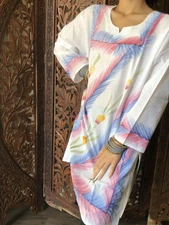 Boho Chic Women Cotton White Tunic Printed Summer Comfy Ethnic Indian Kurti L