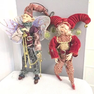 Woodland Forest Elves Figurines Chain Holding Man Jester Woman Hanging Fairies - Picture 1 of 10