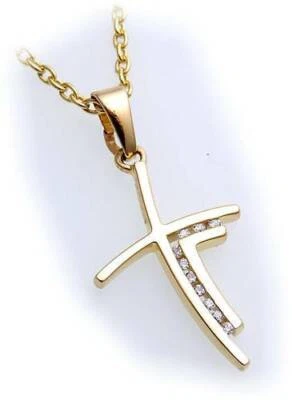 Pendentif Croix Zircon or Véritable 333 Poli 26 MM or Jaune Femme 8kt - Photo 1/2