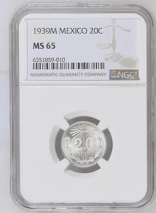 1939M Mexico 20 Centavos KM438 NGC MS65 .720 Silver - Picture 1 of 2