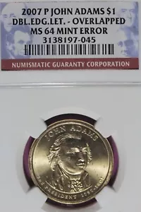 2007 P NGC JOHN ADAMS MS64 MINT ERROR PRESIDENTAIL DOLLAR #B46468 - Picture 1 of 2