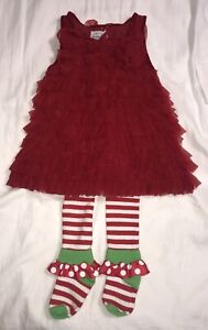 MUD PIE BABY GIRL 9-12 MONTHS CHRISTMAS HOLIDAY DRESS & 12-18 MONTHS TIGHTS 