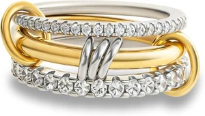 Gold Stackable Rings for Women Non Tarnish, 18k Gold Plated Cubic Zirconia Rings - Picture 1 of 6