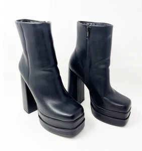 VTG Soda Black Double Platform Chunky Heel Boots Size 8 Goth Grunge Bratz Y2K - Picture 1 of 10