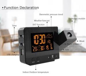 Projection Desk Dual Alarm Clock LCD Digital Time Projection Radio Weather Timer - Picture 1 of 12