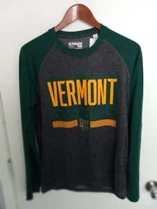 New Adidas Vermont Catamounts Medium Logo L/S Ragland T-Shirt -Green/Gray NWT - Picture 1 of 5