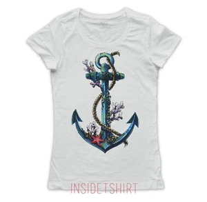 MAGLIETTA TATUAGGIO ANCORA maglia donna vintage sea anchor tattoo T-SHIRT GIRL - Picture 1 of 1