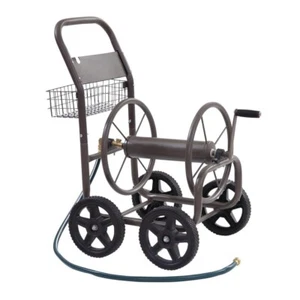 250' Galvanized Steel 4 Wheel Garden Water Hose Reel Cart w/ Storage Basket - Picture 1 of 10