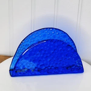 Vintage Italian Blue Art Glass Letter Holder Original Label Cobalt Napkin Italy - Picture 1 of 10