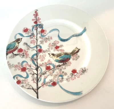 LENOX Bone China  "Chirp" Winter Birds  Christmas Salad/Luncheon Plate Holiday - Image 1 of 4