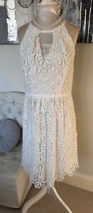 ADRIANNA PAPELL Ladies White Lace Fit And Flare Halter Neck Dress Size 8