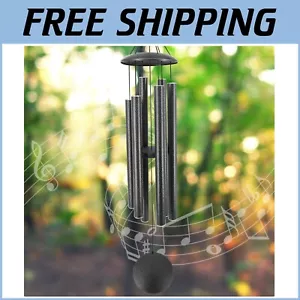 45-Inch Deep Tone Wind Chimes - Elegant Memorial Decor in Black & Grey - Picture 1 of 8