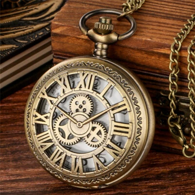 Gear Themed Quartz Pocket Watch with Necklace Pendant Chain Gifts for Women Men - Image 1 of 4