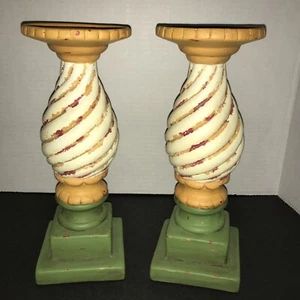 Southern Living At Home Weathered, Ceramic Gail Pittman Carousel Candleholders. - Picture 1 of 4