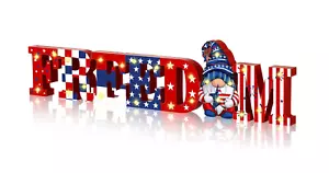NUEVO Letrero de bloque de madera LED patriótico Freedom Gnome 13,5 x 2,5" decoración de mesa prelutinada - Imagen 1 de 3