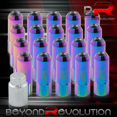 Heavy Duty JDM Sport Neo Chrome Aluminum Extended Lug Nuts Set 12X1.25 Lock Key - Image 1 of 3