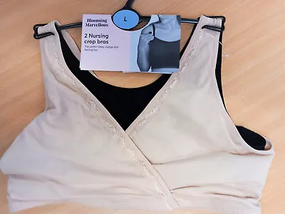 Mothercare Nursing Crop Bra's 2 Pack - 95% Cotton Blooming Marvellous In L 16/18 • 12.50£