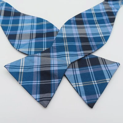Jos A Bank Bow Tie Blue Black Plaid 2.5" Wide Self Tie Silk Executive - Image 1 of 4