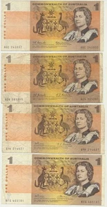 Australia: $1 QEII 'Commonwealth' 4 Signatures Set inc. RARE Coombs-Randall - Bild 1 von 2