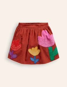 Mini Boden 9-10 Years Appliqué Skirt Roasted Chestnut Tulip Corduroy Floral - Picture 1 of 5